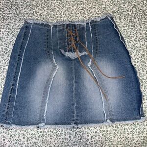 Lazer Jeans Denim Skirt with Tie and Fringe Size 3